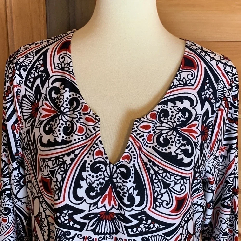 Melissa Paige red, white and black print shift dress Size Large